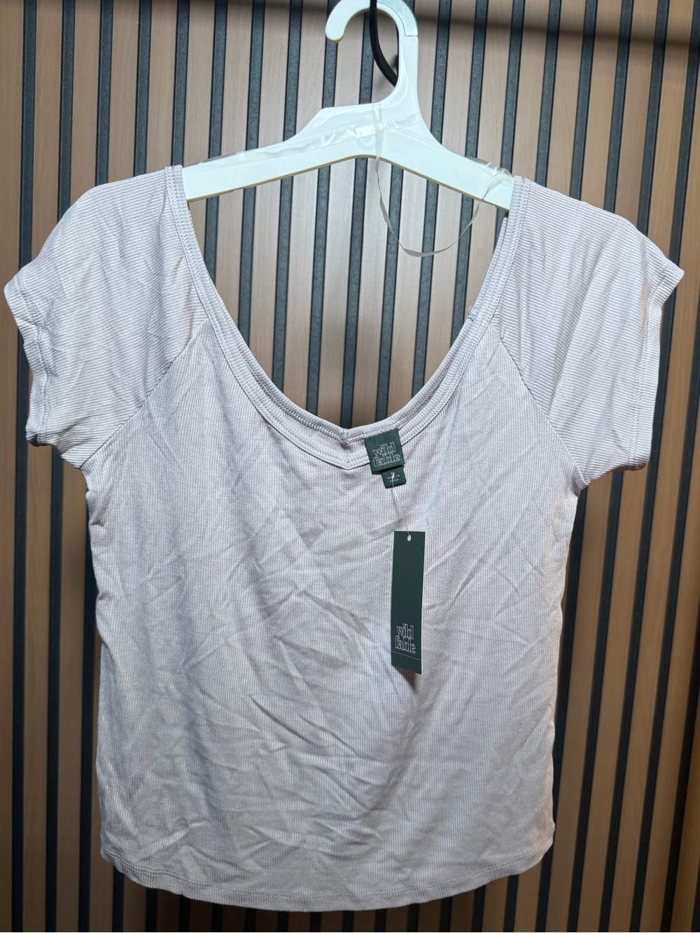 Wild Fable Scoop Neck Short Sleeve‎ Top Ribbed- Lavender/Grey